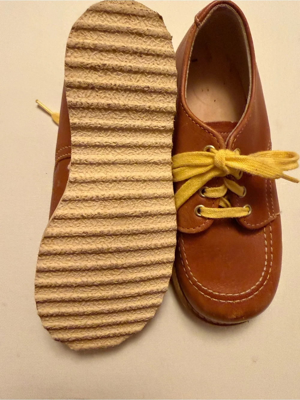 Kids Brown Leather Lace-Up Shoes with Yellow Laces
